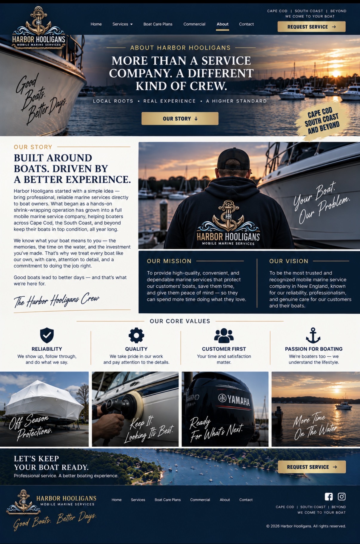 About Harbor Hooligans, its story, mission, vision, values, and mobile marine services