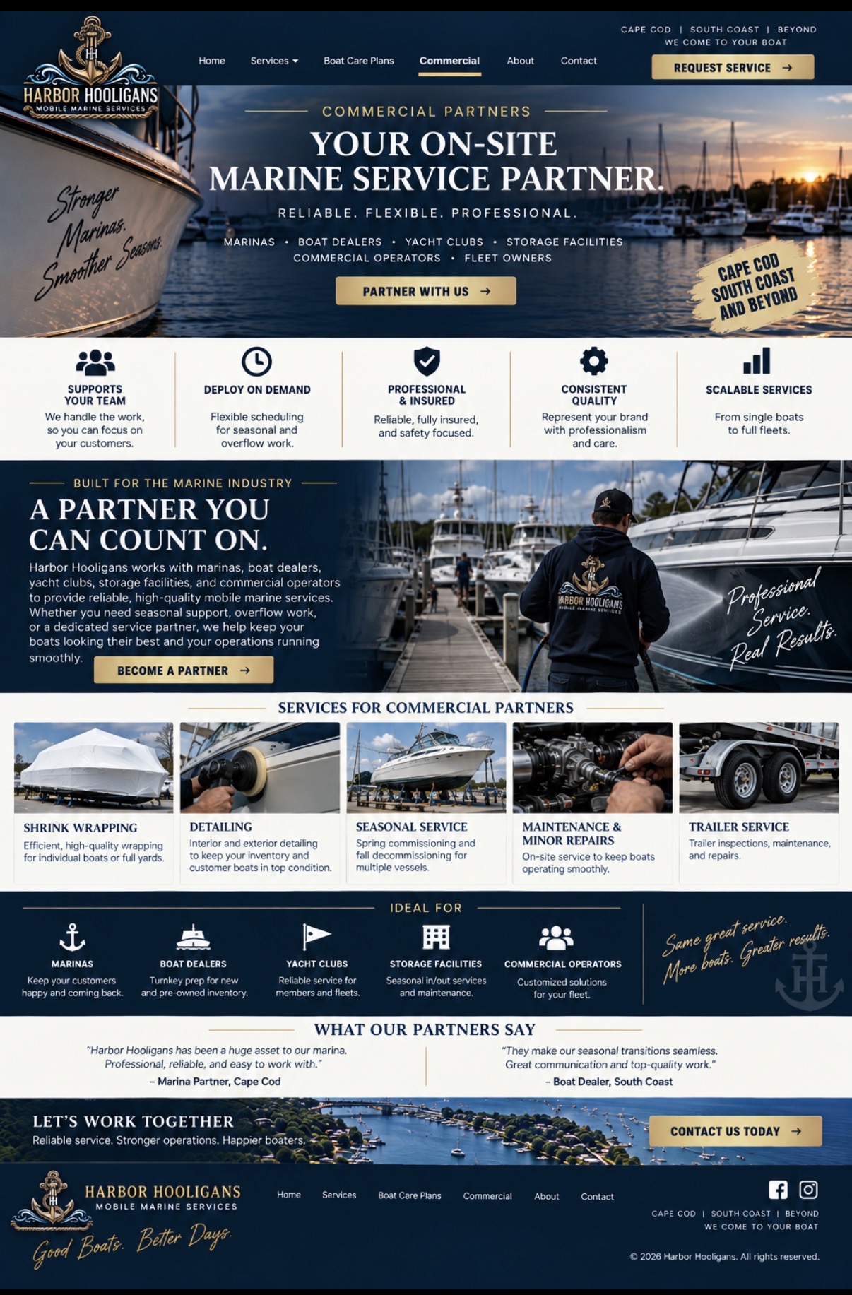 Harbor Hooligans commercial mobile marine services for marinas, dealers, yacht clubs, storage facilities, and commercial operators